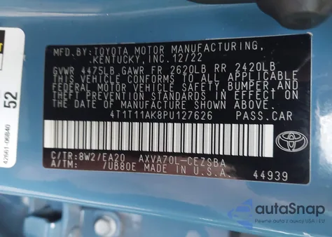 2023 Toyota Camry Se из США, поврежденный, VIN 4T1T11AK8PU127626